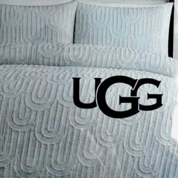 UGG Cinnia Full/Queen Comforter 3-Pc Set Textured Retro Clamshell Spa Blue NWT - Picture 5 of 8